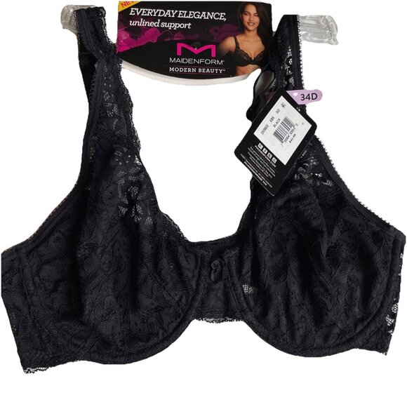 Maidenform Modern Beauty Lace Demi Bra Unlined Womens 34D Black DM9600 NEW - Picture 1 of 8